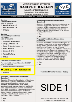 Spotsylvania County, VA Sample Ballot for November 3, 2026 election Spotsylvania County, VA Sample Ballot for November 3, 2026 election